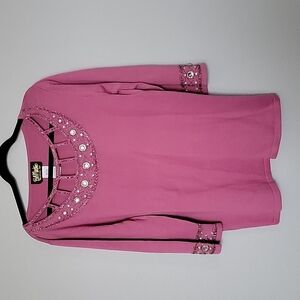 Bob Mackie VTG Wearable Art Jeweled Embellished Pullover Sweater Top Large Y2K
